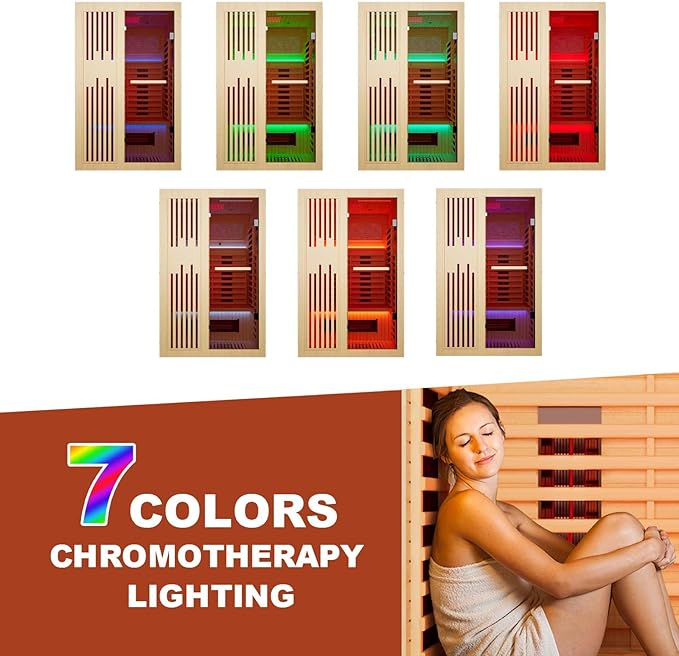 MEISSALIVVE Full Spectrum Sauna for Home, 1~2 Person Indoor Infrared Sauna Room with 10 Minutes Warm-up Heate, Canadian Hemlock Wood Home Infrared Sauna with Bluetooth and Tempered Glass
