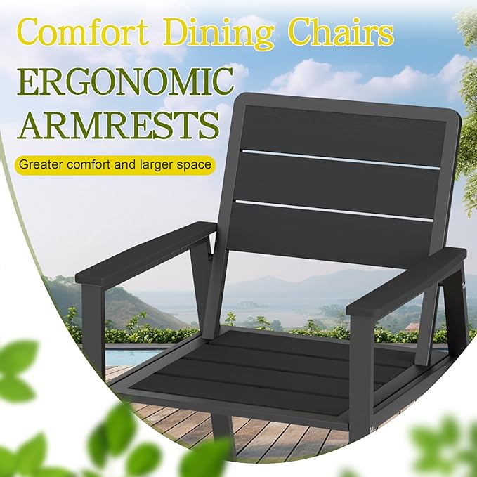 7-Piece Patio Dining Set with 11 FT Curvy Cantilever Umbrella, HDPE Tabletop & Aluminum Frame All-Weather Outdoor Furniture for Garden, Backyard, Poolside, Black
