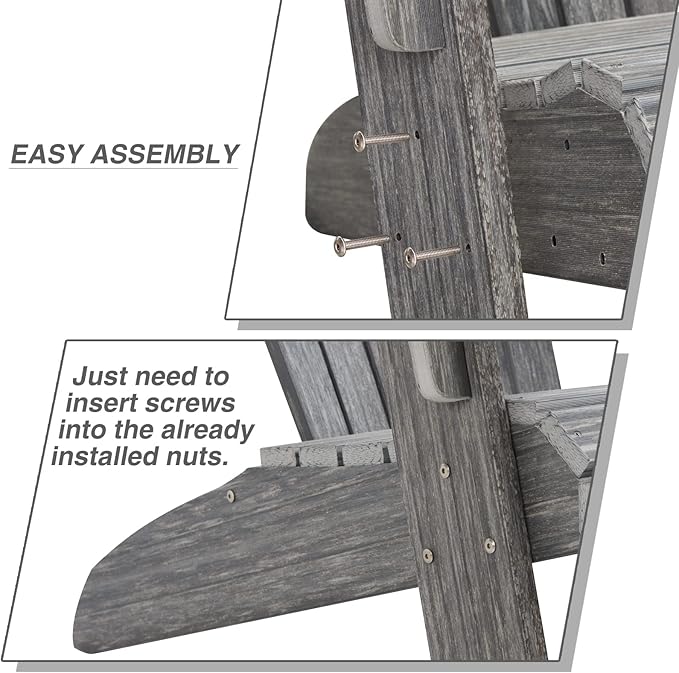 Adirondack Chair Set of 2, Outdoor Oversized Patio Chair Poly Lumber Weather Resistant & Durable Fire Pits Chair for Poolside,Lawn and Garden,350lbs Weight Capacity (Grey)