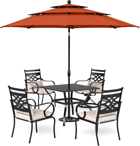 Sophia & William Patio Dining Set with Umbrella 6 Pieces, Outdoor Table and Chairs with 10ft Patio Red Umbrella(No Base), Weather-Resistant for Garden, Backyard, Lawn, Balcony