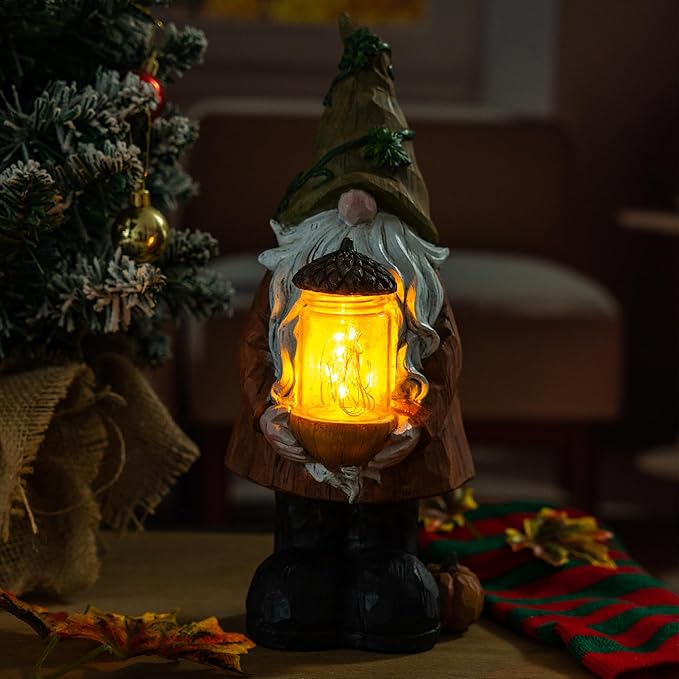 TZSSP Autumn Gnome Resin Figurine with LED Lights Thanksgiving Table Decorations for Harvest Festivals & Parties