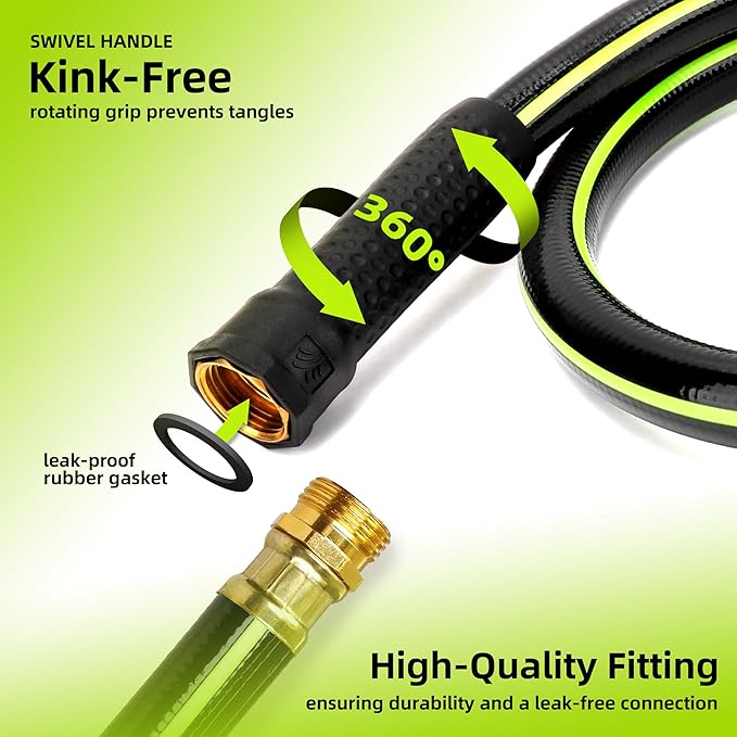 Worth Leader Short Garden Hose 3/4 in. x 2 ft. -Heavy Duty Durable Lightweight PVC Rubber Water Pipe for Agriculture, Lawn Care & Commercial Use -No Kink, Flexible, Leakproof, Male to Female Fittings