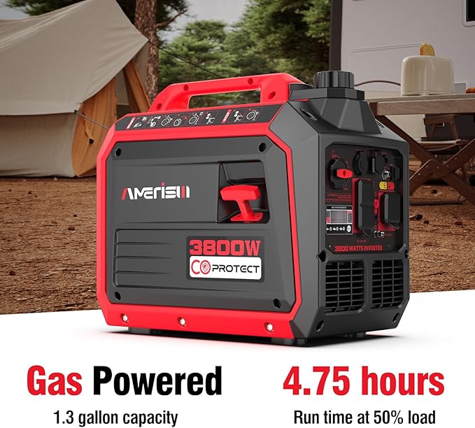 3800 Watt Portable Inverter Generator with CO Protect, Super Quiet Generator for Home Use, Camping, RV and Trailer, Gas Powered, EPA Compliant