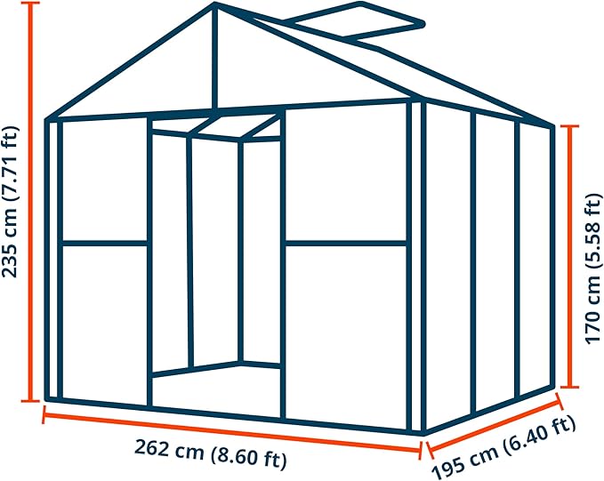 Greenhouse Rubin 3 Aluminum Frame 8.6 x 6.4 ft with Approx. 10 mm Polycarbonate Panels