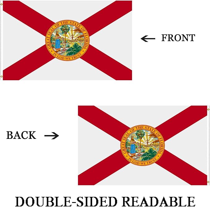 Florida State Flag 3x5 Embroidered Outdoor Double Sided- 3Ply Heavy Duty 300D Nylon(All Weather)- Big State Of Florida Flag 3x5-2 Brass Grommets & 4 Rows Stitched