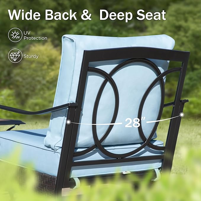 Patio Furniture Set with 56" Fire Pit Table, Premium Outdoor Wicker Metal Frame Furniture with Upgraded Waterproof Thick Cushions for Porch, Poolside, Deck, and Yard
