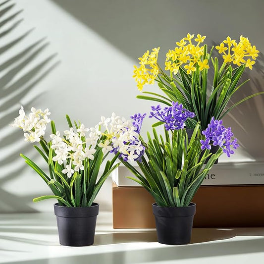 3 Pack Fake Small Plant in Pot Artificial Potted Flowers for Home Decor Fake Flower Plant Greenery Mini Faux Plant for Indoor Bedroom Living Room Office Shelf Bathroom Farmhouse Decor (Type 1)