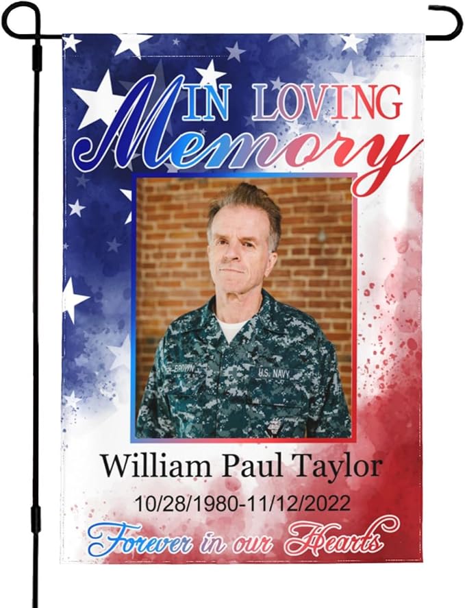 Custom Memorial Flag Personalized Garden Flag for Cemetery in Loving Memory with Photo Name Date Memory Garden Flags For Loss of Loved One Lawn Outdoor Double Sided Yard Flags (Memorial Funeral Flags 3, 12x18(in))