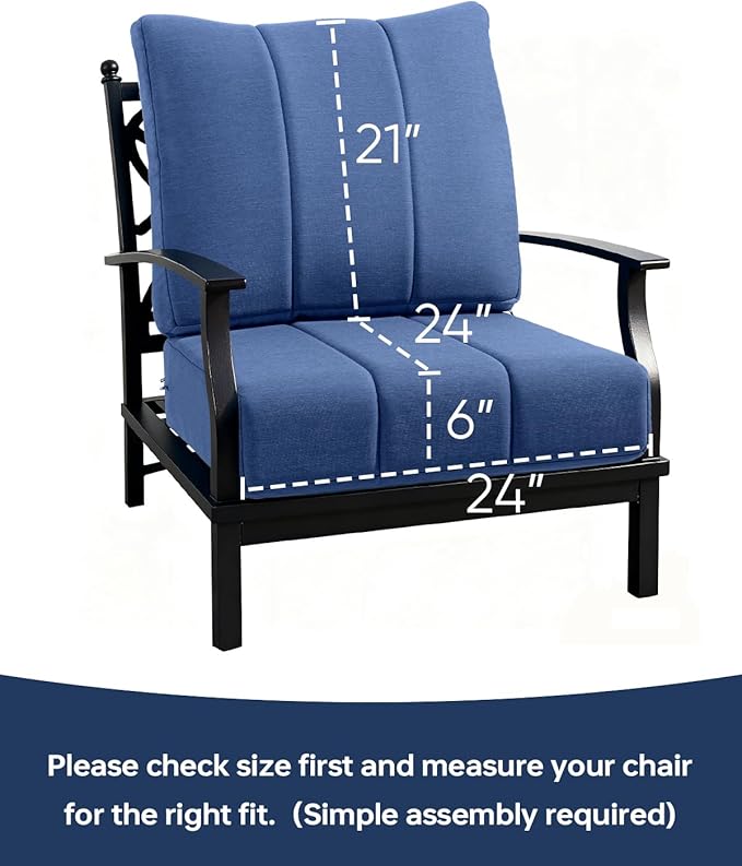 Luxury 24x24x6 Inch Kitty Outdoor Chair Cushions Set of 4 - Heavy Duty Water-Resistant Comfortable Cushion for Patio Furniture Dining Gliding Rocking Chair Loveseat Sofa - Navy Blue