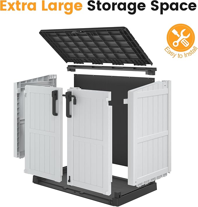 LHBcraft Outdoor Storage Cabinet 36 Cu Ft with Lockable Doors, Portable Horizontal Resin Storage Shed - Easy to Assemble, Waterproof Small Storage Shed with Floor