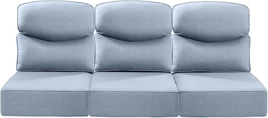 Luxury 22x24/22x25 6-Inch Smile Outdoor Sofa Cushions Set of 3 - Memory Foam Deep Seat Patio Furniture Cushions for Wicker Dining Chair Loveseat 3-Seater L-Shape Sectional Sofa - Baby Blue