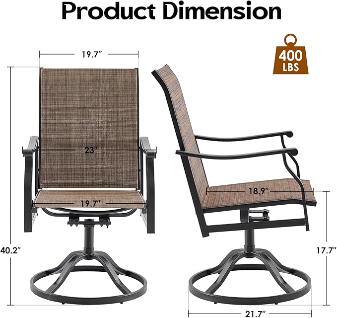 Swivel Patio Chairs Set of 8, Outdoor Patio Dining Chairs with Padded Textilene, Swivel & Rocker Metal Outdoor Dining Chairs All-Weather for Backyard, Brown Fabric with Black Frame