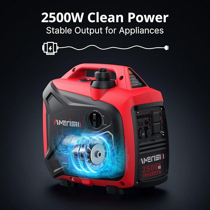 2500W Inverter Generator, Portable Gas Powered Generator Super Quiet with CO Sensor, RV Ready Parallel Capable, Long Run Time for Camping, Tailgating and Home Use