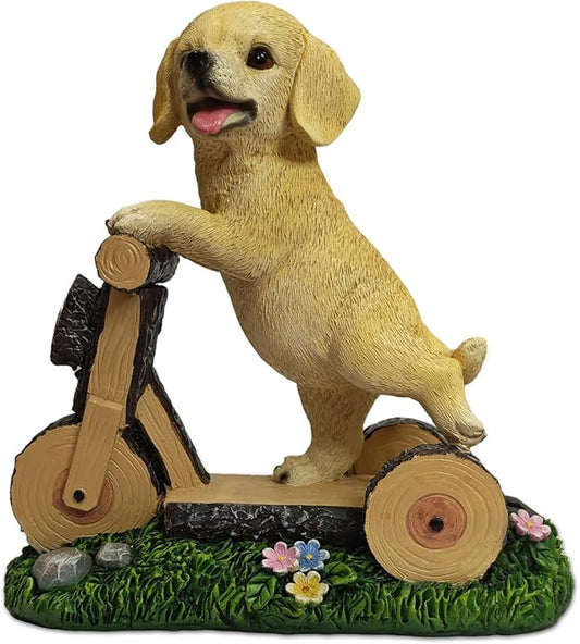 Solar Garden Statue LED Outdoor Garden Decor Funny Animal Sculpture for Yard Patio Lawn Weatherproof Resin Birthday Art Gift（Dog on Bicycle）