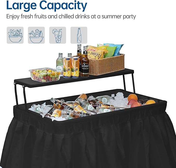 Outdoor Ice Cooler Folding Table, Portable Cooler Table with Removable Matching Skirt, Folding Ice Chest Table with Place Holder Black