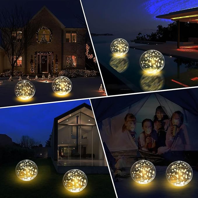 Solar Powered Floating Pool Lights - 14" Inflatable Waterproof Floating Light UP Pool Glow Balls, 3000K Warm-White Led Pool Lights That Float for Party Decorations, Outdoor Patio Detor (6)