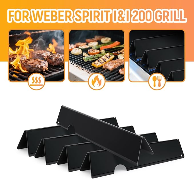 7636 Flavorizer Bars and 69787 Grill Burner for Weber Spirit I & II E-310 E-320 E-330 S-310 S-320 S330 (Front-Mounted Control), 15.3" Heat Plates & 18" Grill Burner Tube, Porcelain Steel