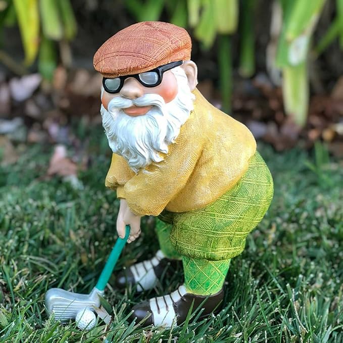 The Great Garden Golfing Gnome Statue - Indoor or Outdoor Garden Gnome Sculpture Lawn Figurines for Home, Patio or Yard