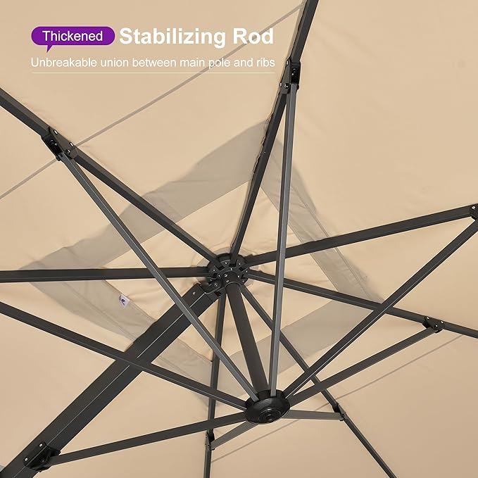 PURPLE LEAF 13 FT Square Patio Umbrella with Base Included Large Outdoor Aluminum Offset Umbrella with 360-degree Rotation Cantilever Umbrella for Garden Deck Backyard Pool Beige