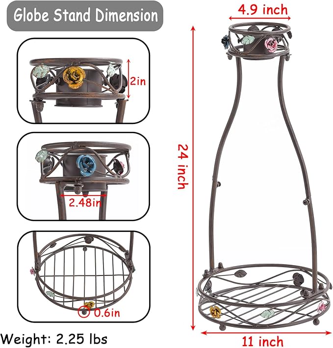 Gazing Globe Stand, Metal Gazing Ball Holder with Flower Planter Base, Vintage Gazing Ball Display Stand for 8-9 Inches Garden Gazing Globes, Indoor, Outdoor, 11 "D x 24 "H