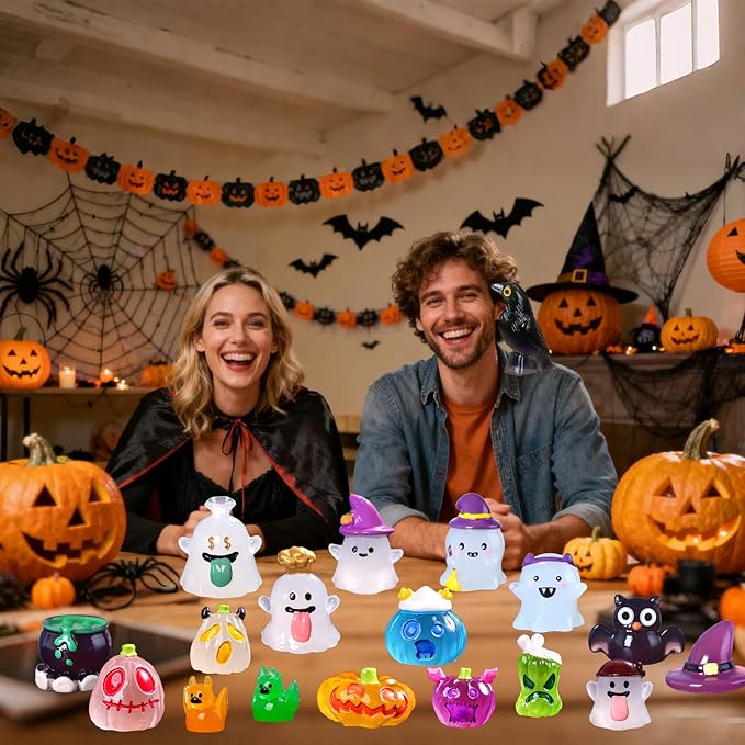 Mini Halloween Figurines 30 PCS, Luminous Halloween Miniatures Bulk for Decor, Mini Resin Animals Variety Pack to Hide, Pumpkin Ghost Owl for Party Favors Bag Fillers Garden Decor, Gifts