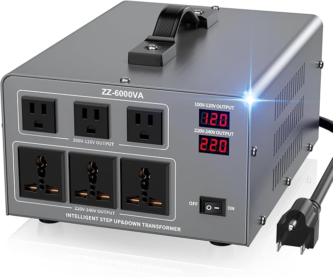 6000W Voltage Auto Converter Transformer, Heavy Duty Step Up/Down Power Converter 110/120/220/240V with 3 US Outlets,3 Universal Outlets,LED Display,w/US Standard Power Cord Circuit Breaker Protection