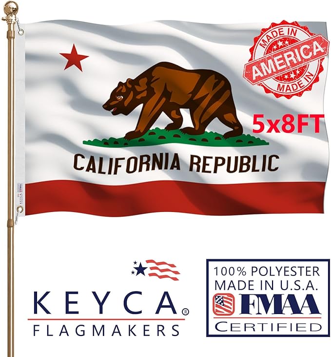 California Republic State Flag 5x8 FT Made in The USA-Heavy Duty Vibrant Colors Double Sided Cali CA Flag with 2 Brass Grommets for Home/Company/Indoor Outdoor Decoration