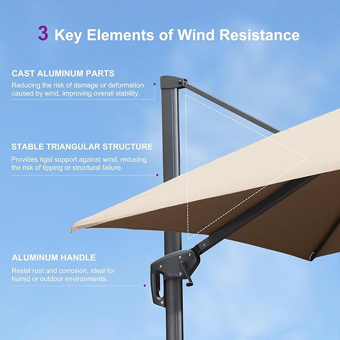 PURPLE LEAF 11FT Cantilever Outdoor Umbrellas Large Patio Umbrella Hanging Double Top Square Offset Umbrella with 360°Rotation Tilting Umbrella Outdoor Patio, Taupe