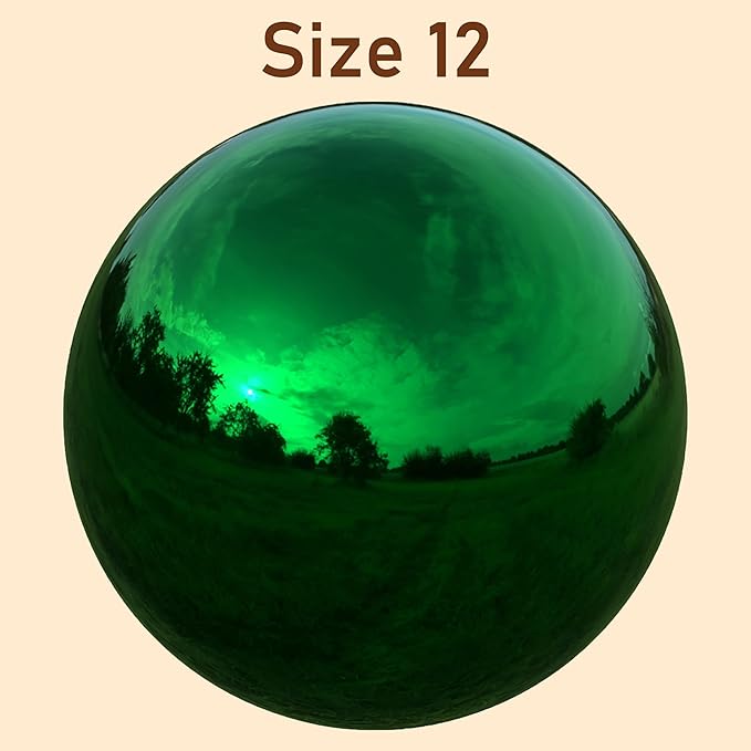 Lulu Decor, Green Stainless Steel Gazing Mirror Ball Size 12 with Stand