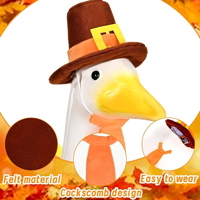 Thanksgiving Turkey Porch Goose Outfits Fall Lawn Goose Clothes, Fits 23" Cement Plastic Goose Statue for Autumn Outdoor Garden Yard Patio Statue Art Decoration