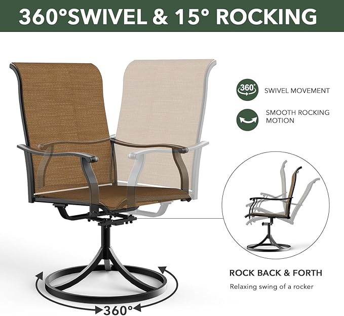 5-Piece Outdoor Dining Set, 35'' Square Table with 4 Swivel Chairs, All Weather Frame Furniture Set - Brown Style1