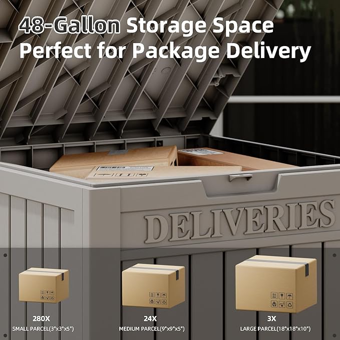 Package Delivery Box for Outside, 48 Gallon Storage with Lockable Secure Design, Large Resin Outdoor Package Drop Cabinet