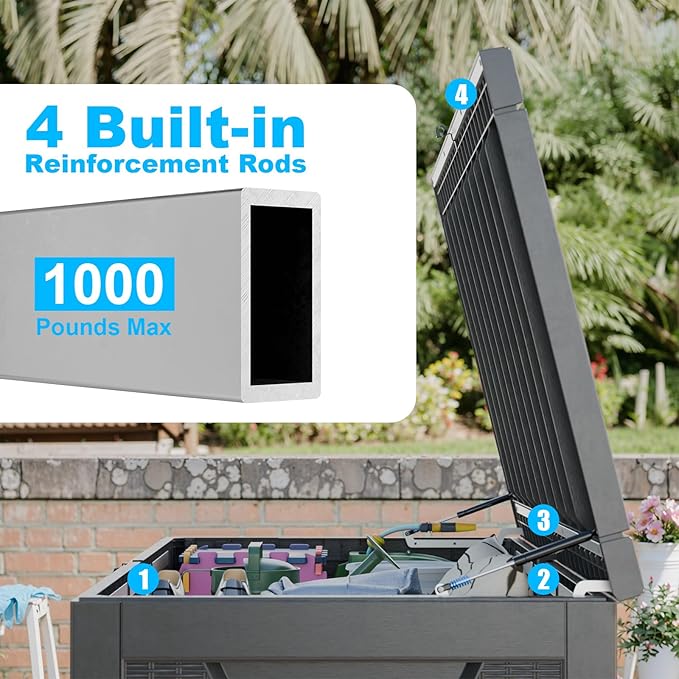 Vixzen 320 Gallon Resin Deck Box, Lockable Outdoor Storage Box for Patio Cushions Storage Furniture,Garden Tools, Pool Supplies, Weatherproof and UV Resistant- Black