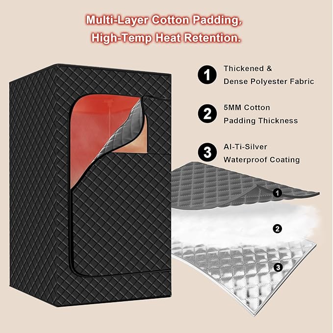 Far Infrared Home Dry Sauna Box 1-2 Person, Portable Personal Full Body Indoor Sauna for Relaxation with 1500W 110V Electric Heater,2 Folding Chair, 47.2 x 35.4 x 70.9 inches Black