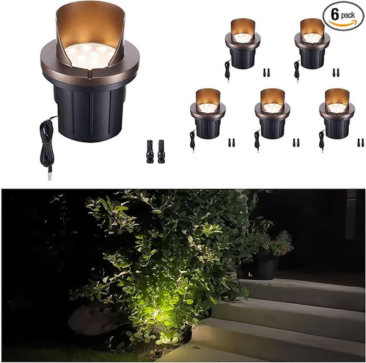 Landscape Well Light, LED Low Voltage In Ground Lights, IP67 Waterproof 12V Outdoor, Single Side 6W 420LM Aluminum ORB for Tree Fence 6 Pack
