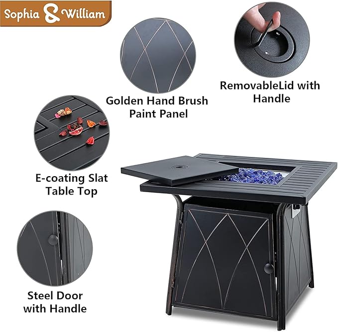 Sophia & William 5 Pieces Outdoor Dining Set with Fire Pit Table, Outdoor Patio Furniture Conversation Set with 4 Chairs & 50,000 BTU Square Propane Firepit Table for Porch Deck