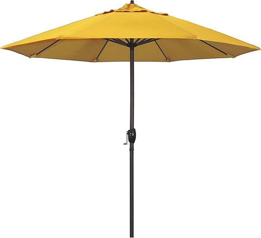 California Umbrella 9' Rd Sunbrella Aluminum Patio Umbrella, Crank Lift, Auto Tilt, Bronze Pole, Sunflower Yellow