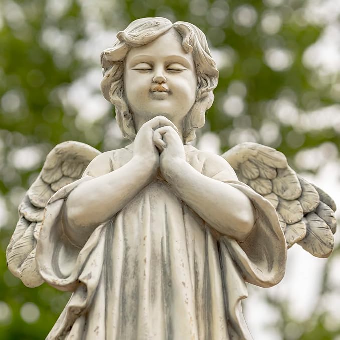 Zaer Ltd. 39" Tall Magnesium Angel Statue Figurines for Outdoor and Indoor Use (Praying Taylor, Antique White)