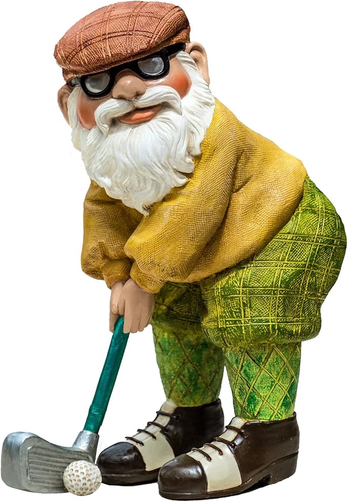 The Great Garden Golfing Gnome Statue - Indoor or Outdoor Garden Gnome Sculpture Lawn Figurines for Home, Patio or Yard
