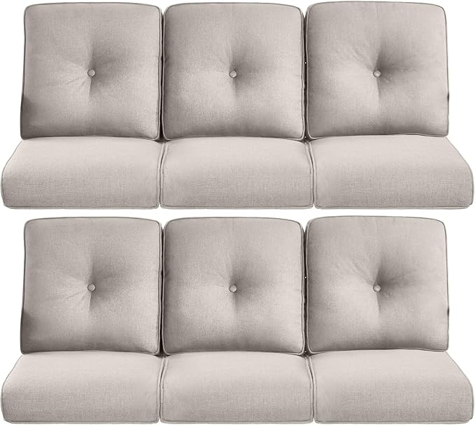 Pop 22x25/22x24 Outdoor Furniture Cushions Set of 6 - Comfortable Patio Chair Cushion for Rattan Wicker Dining Rocking Swivel Chairs Loveseat Couch L-Shape Sectional Sofa - Beige/Button