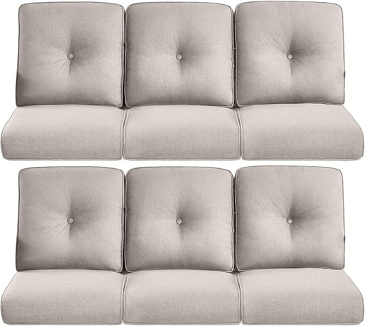 Pop 22x25/22x24 Outdoor Furniture Cushions Set of 6 - Comfortable Patio Chair Cushion for Rattan Wicker Dining Rocking Swivel Chairs Loveseat Couch L-Shape Sectional Sofa - Beige/Button