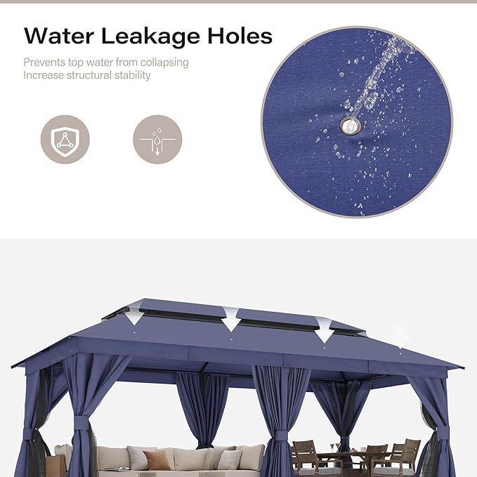 LAUSAINT HOME Outdoor Patio Gazebo 10'x20' with Expansion Bolts, Heavy Duty Party Tent & Shelter with Double Roofs, Mosquito Nettings and Privacy Screens for Backyard, Garden, Lawn, Navy Blue