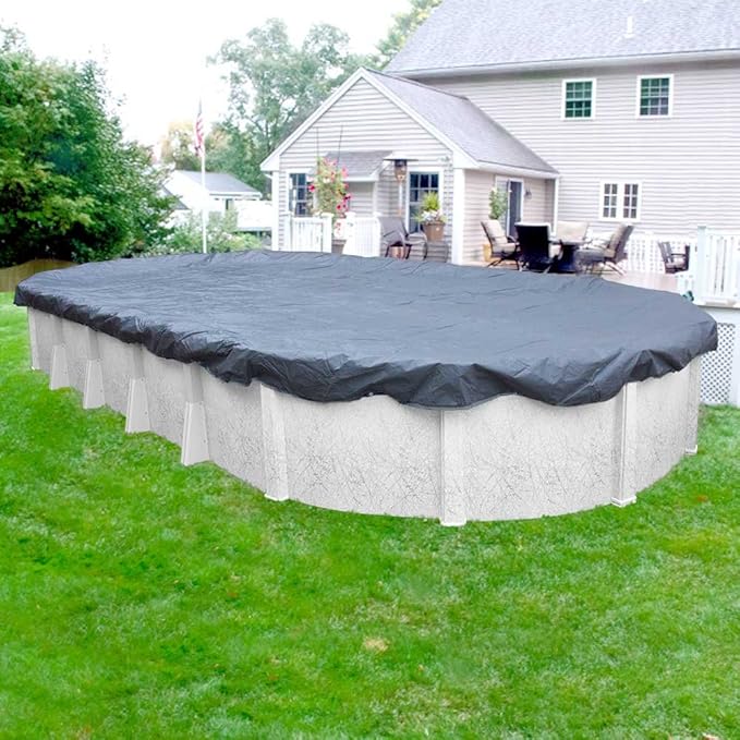Robelle 12 x 21 ft Blue Winter Oval Pool Cover for Above Ground Pools, 3 ft Overlap (15 x 24 ft Cover Size), Solid 7 x 7 Scrim, 2.2 oz/yd2, 8-Year Warranty, Style: 461221A