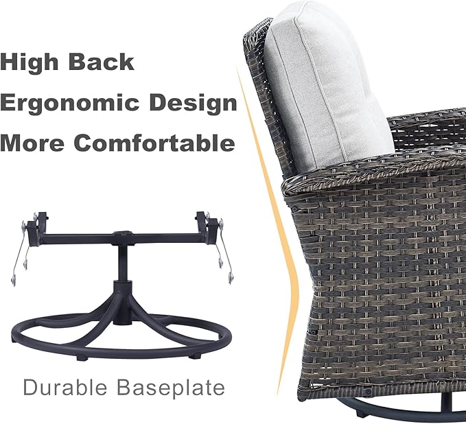 HUMMUH Patio Furniture 7-Piece PE Wicker Outdoor Conversation Set,All-Weather Swivel and Rocking Chairs,Glider Loveseat,Coffee Tables for Backyard,Poolside,Deck