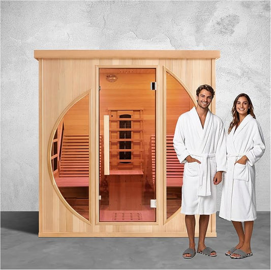 Smartmak Full Spectrum Infrared 2 Person Sauna Room, Red Light Therapy Luxury Wood Home Sauna with Recliner, Canadian Hemlock Indoor Dry Saunas Spa, 3400W with 10 Heaters, Speakers, Lights, Oxygen Bar
