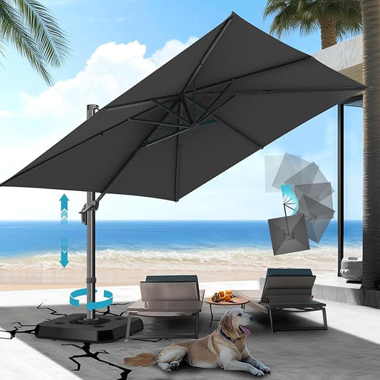 HOTIME 10x10 Patio Umbrella Cantilever Outdoor Umbrella Aluminum Offset Pool Umbrella with 360 Rotation for Garden Deck Pool Patio, Gray