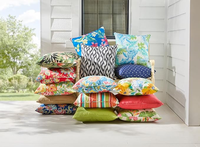 BrylaneHome 16" Square Toss Pillow - Patio & Outdoor - Patio & Outdoor - Water, Stain & Fade Resistant - Hibiscus