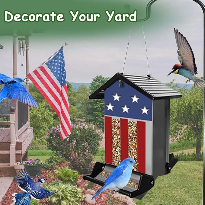 Squirrel Proof Bird Feeder, Hanging Bird Seed Feeders for Outdoors, 5LBS Large Capacity Metal Weight-Activated Perches Wild Birdfeeder for Blue Jay, Cardinal, Outside
