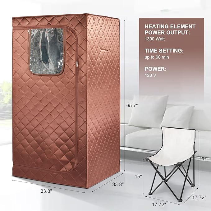 Portable Infrared Sauna for Home, Full Body Personal Saunas Tent at Home Spa with Heating Foot Pad, Remote Control & Foldable Chair for Relaxation & Detox(L 33.8" x W 33.8" x H 65.7")
