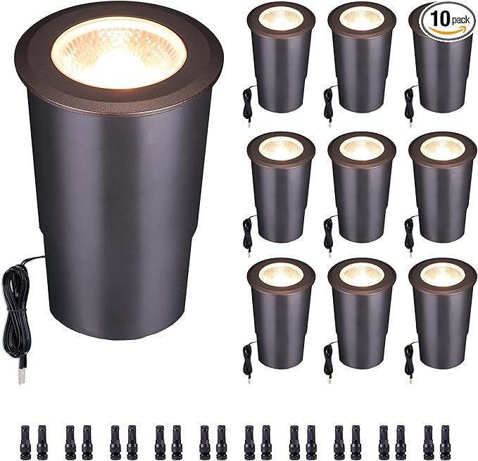 Low Voltage Inground Landscape Lights - Soft White & Bright White 5 Selectable Colors Well Light, Outdoor LED Flush in-Grade Fixture, ORB Aluminum for Floor Tree Yard 9W 700LM 10 Pack